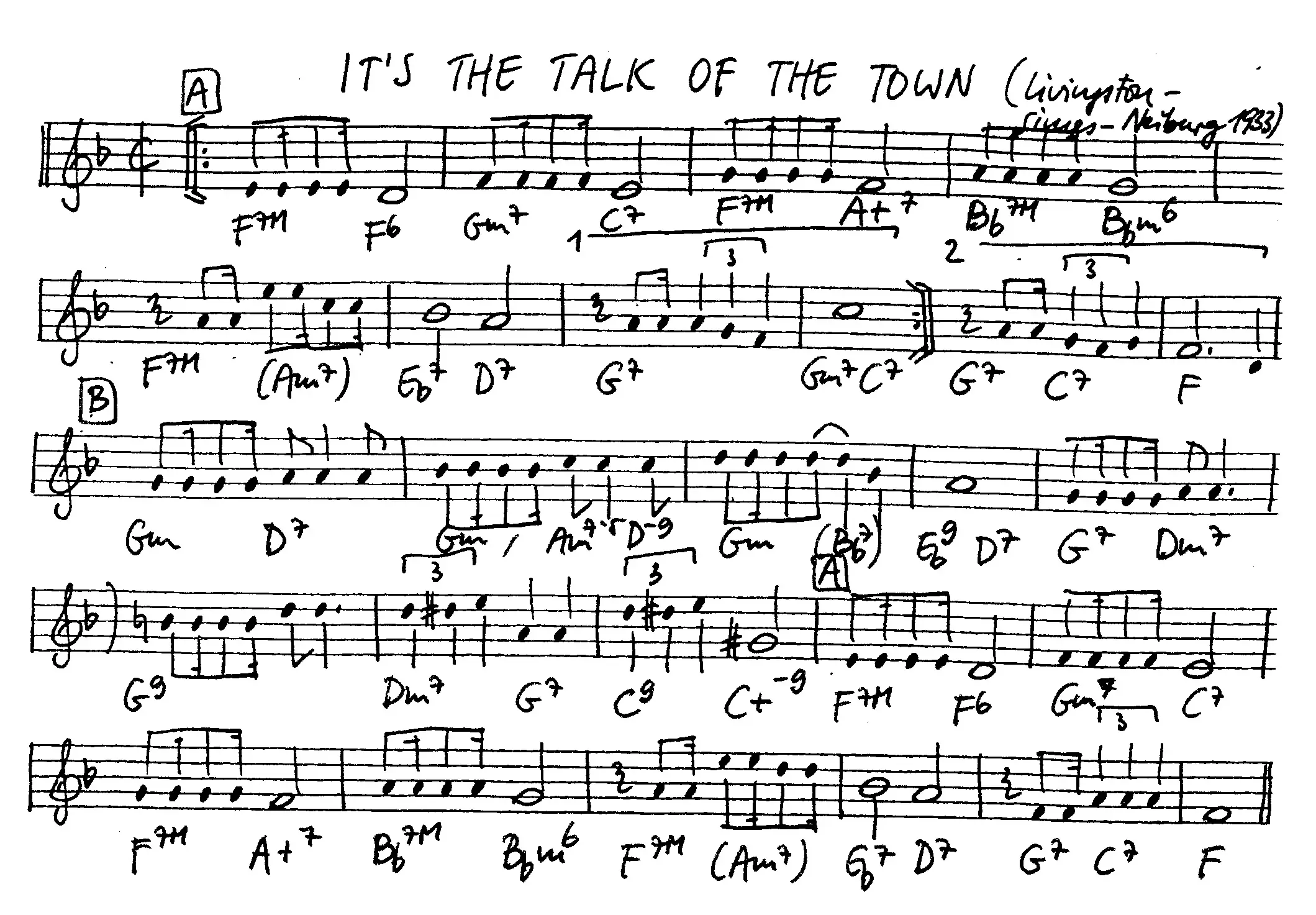 it's the talk of the town free jazz leadsheet - Courtesy of the Jungle Jazz Band